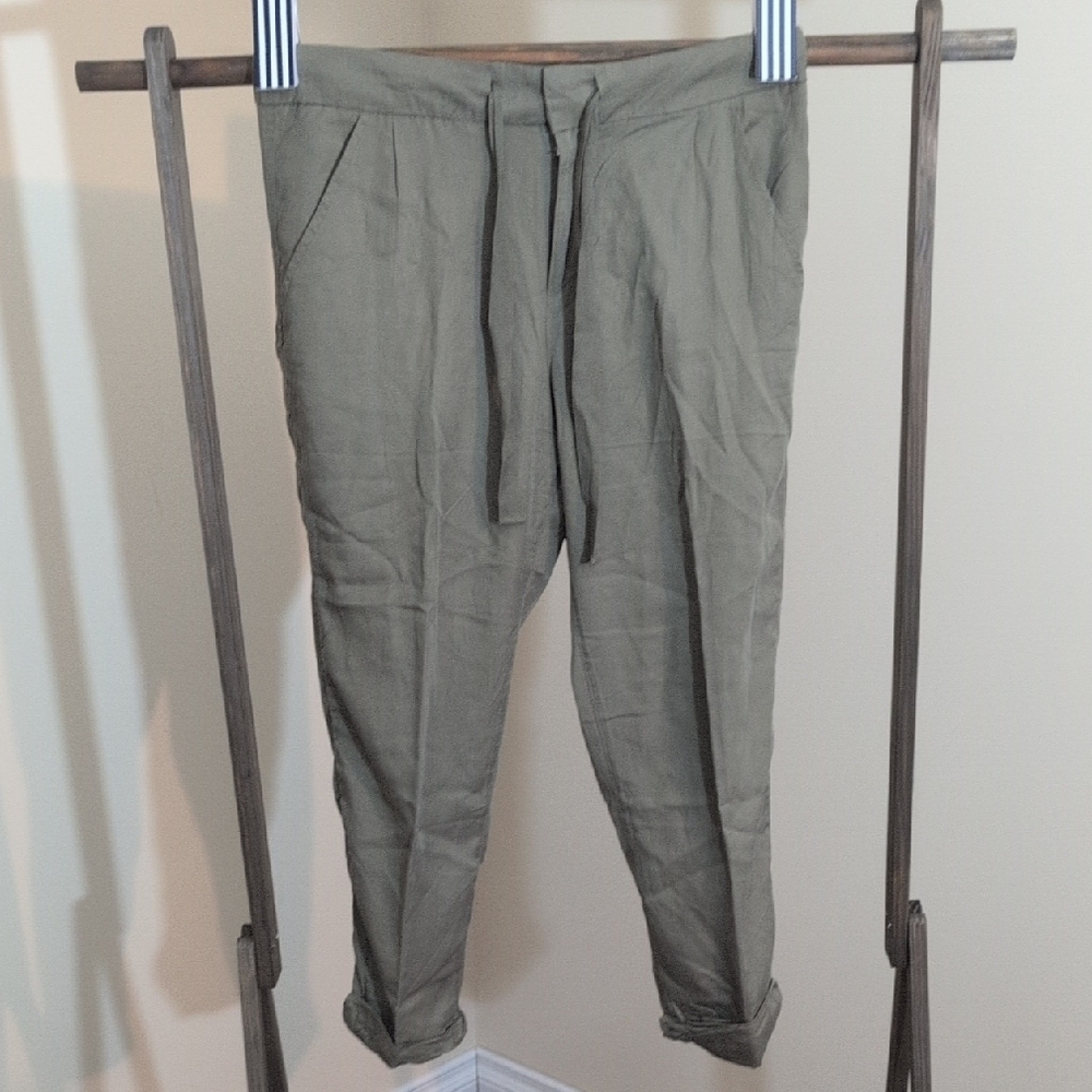 Max Jeans | Women's Olive Green Casual Cuffed Trousers With Drawstring